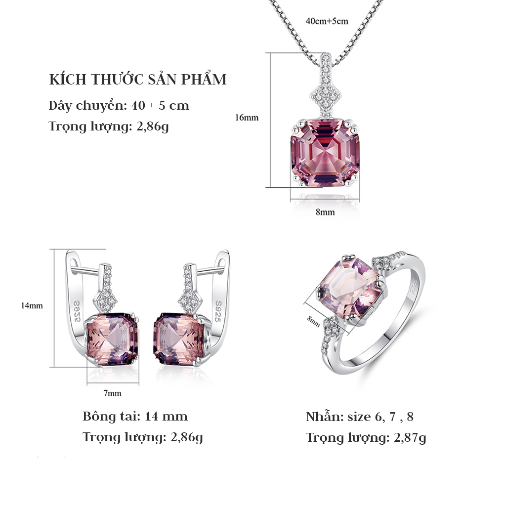 Bộ Trang Sức Bạc Nữ Đính Đá Nâu Hồng Sang Trọng Cho Nữ BDM2308 - Bảo Ngọc Jewelry