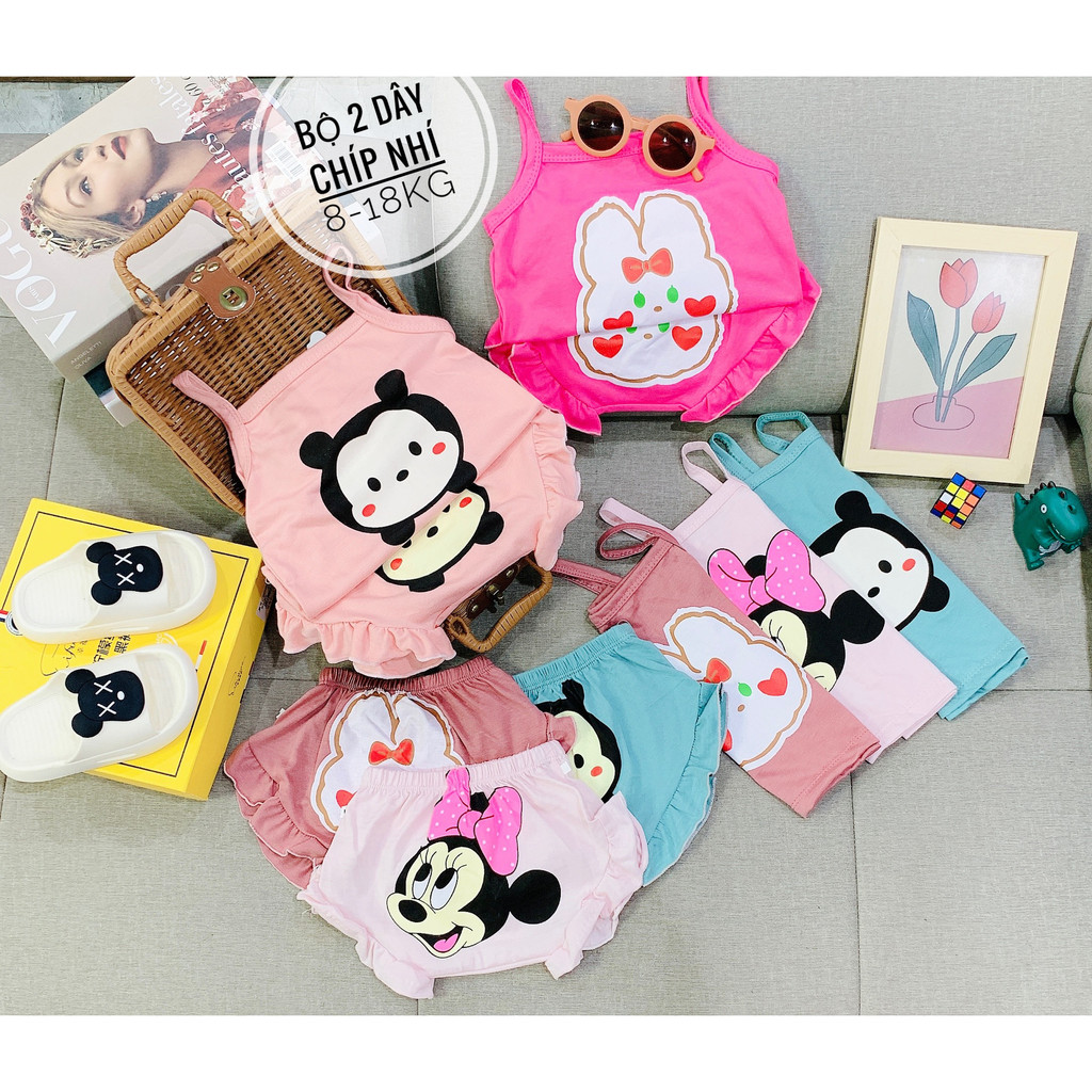 Bộ cộc hai dây hình đáng yêu, Đồ bộ 2 dây in hình quả cam cho bé gái size 8-18kg
