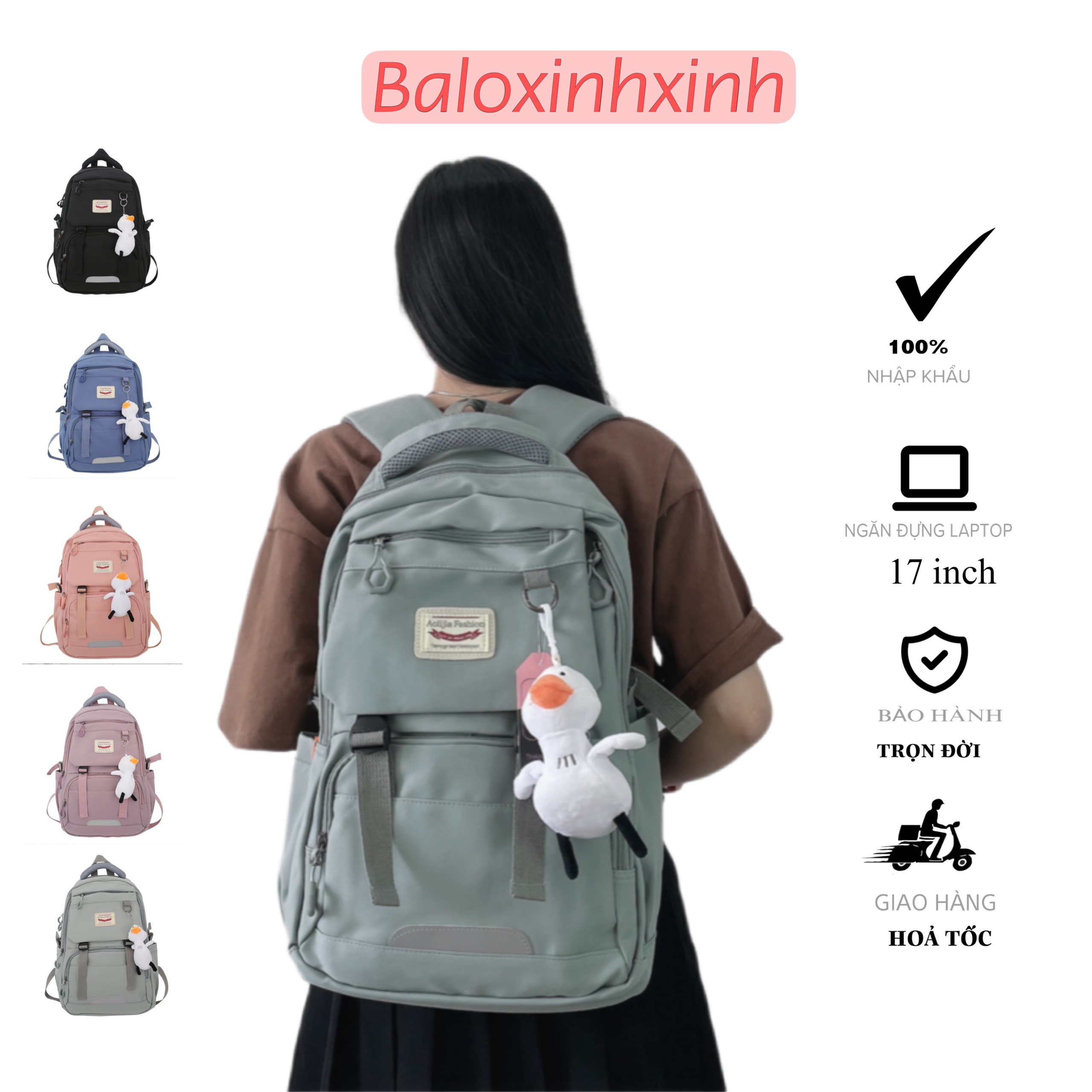 Balo đi học, đi du lịch, đựng vừa laptop 16inch, phản quang, chất fabric trượt nước, size 31x46 mã BV72, cặp sách nữ