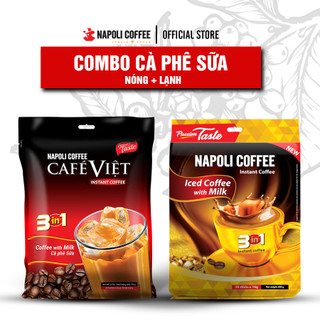 Combo 2 túi cà phê sữa hòa tan 3in1 chuyên uống nóng và đá Napoli Coffee Cafe sạch (50 gói x 16g & 35 gói x 22g)