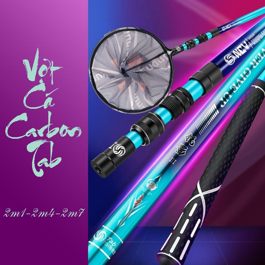 Cán vợt câu đài tab kích thước 2.1m, 2.4m, 2.7m, chất liệu carbon