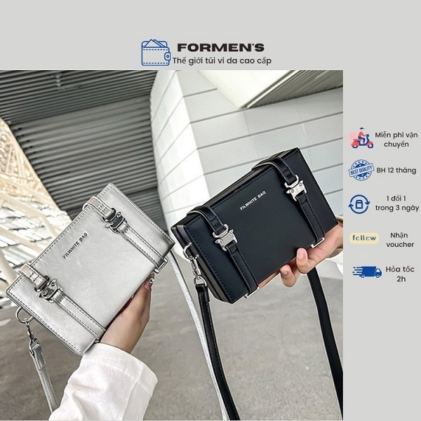 Túi da đeo chéo nam nữ cao cấp, túi mini phong cách Hàn quốc, dáng unisex hình hộp chữ nhật, mẫu mới nhất 2023 FW1021