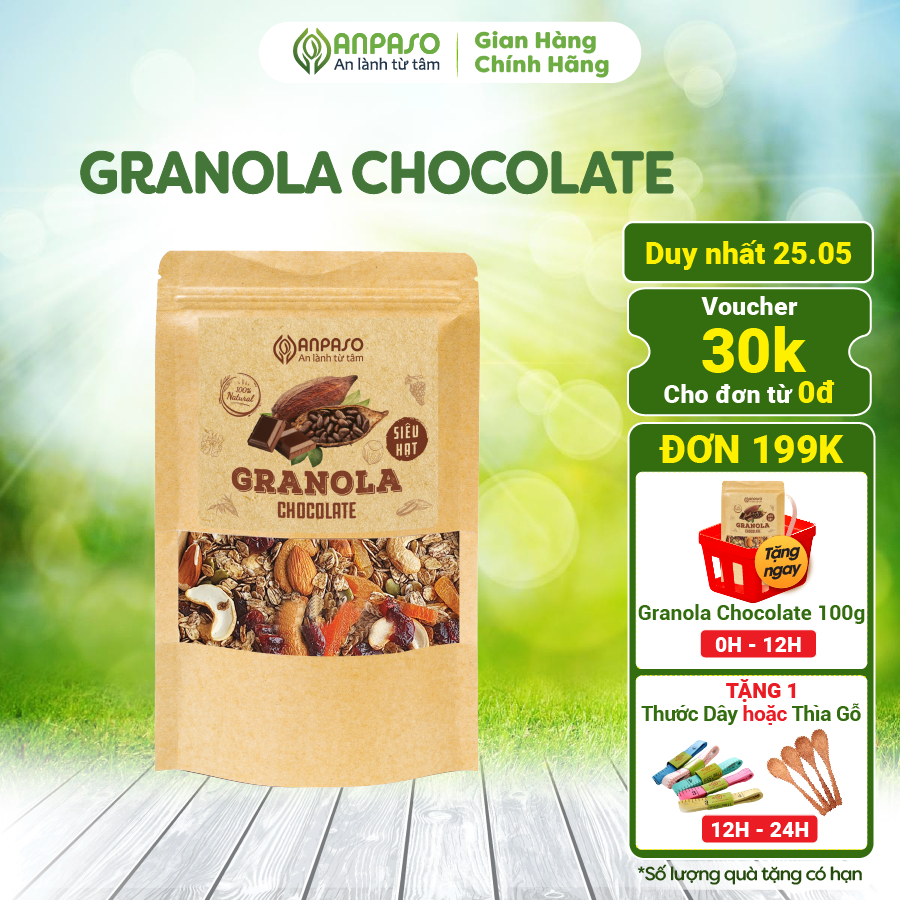 Granola Siêu Hạt Vị Chocolate Anpaso Ăn Kiêng,giảm Cân,eat Clean Bổ Sung Dinh Dưỡng, Tốt Cho Tim Mạch 100g