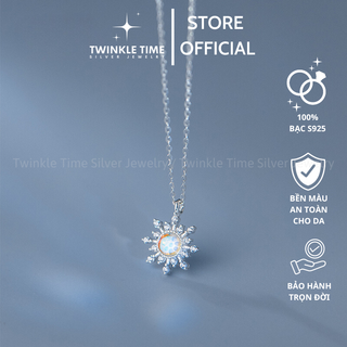 Dây Chuyền Bạc Nữ Twinkle Time Hình Hoa Tuyết Đá Moonston Bạc Ý S925 Cao Cấp,Dây chuyền TT051 Đá Xanh Hoa