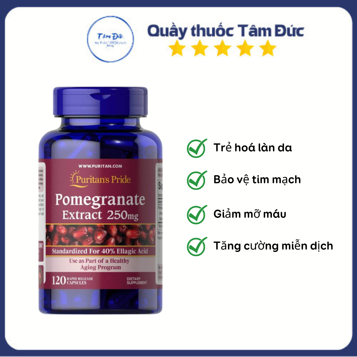 Viên uống chống nắng trắng da nội sinh tinh chất lựu Pomegranate Extract 250mg Purit.an Pride USA