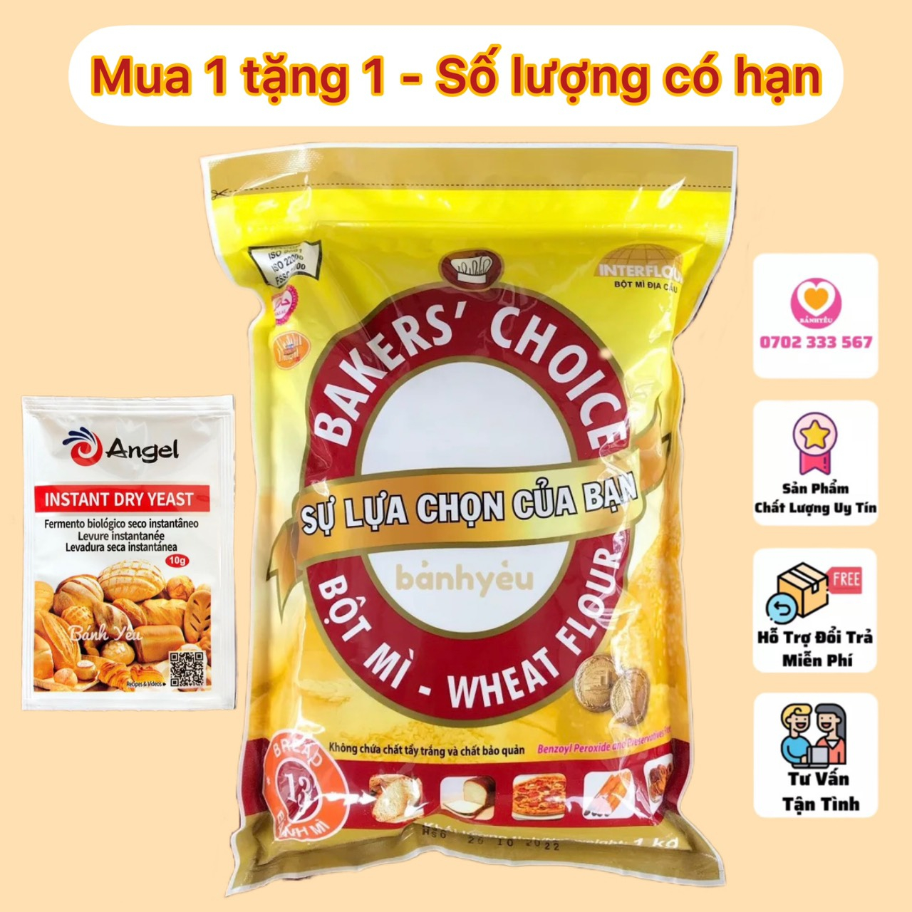 Bột Mì Số 13 Bakers Choice 1kg - Tặng kèm 1 gói men nở