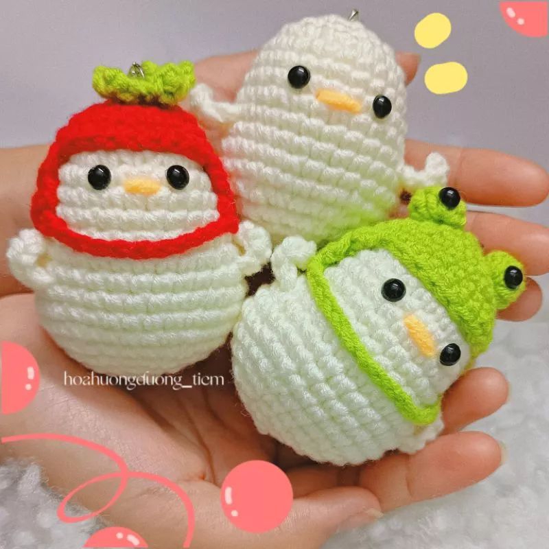 Móc khoá vịt đội mũ ếch bằng len handmade |🌻Hoa Hướng Dương Crochet🧶|