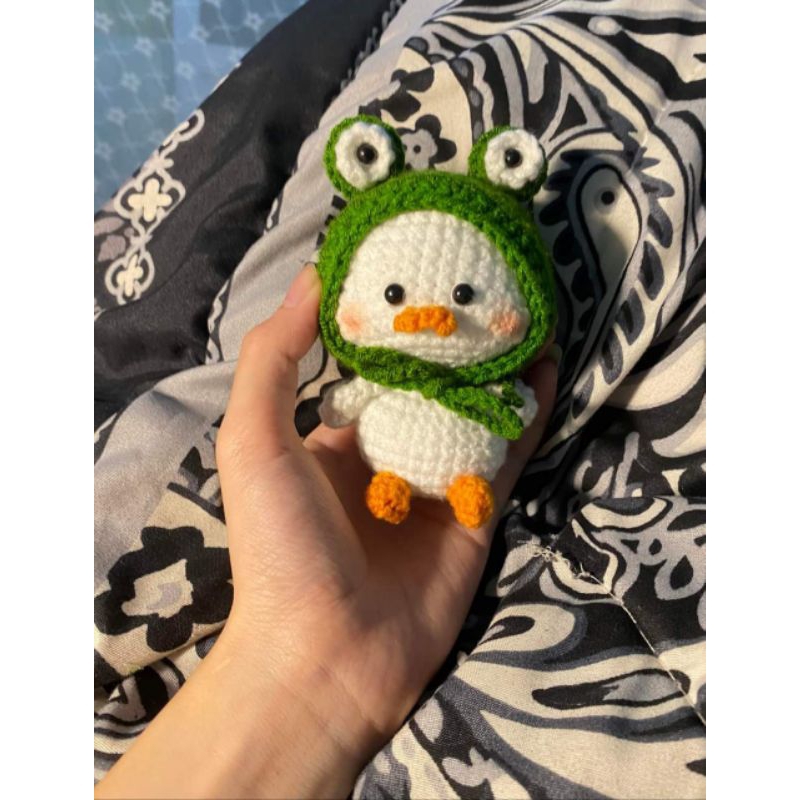 Móc khoá vịt đội mũ ếch bằng len handmade |🌻Hoa Hướng Dương Crochet🧶|
