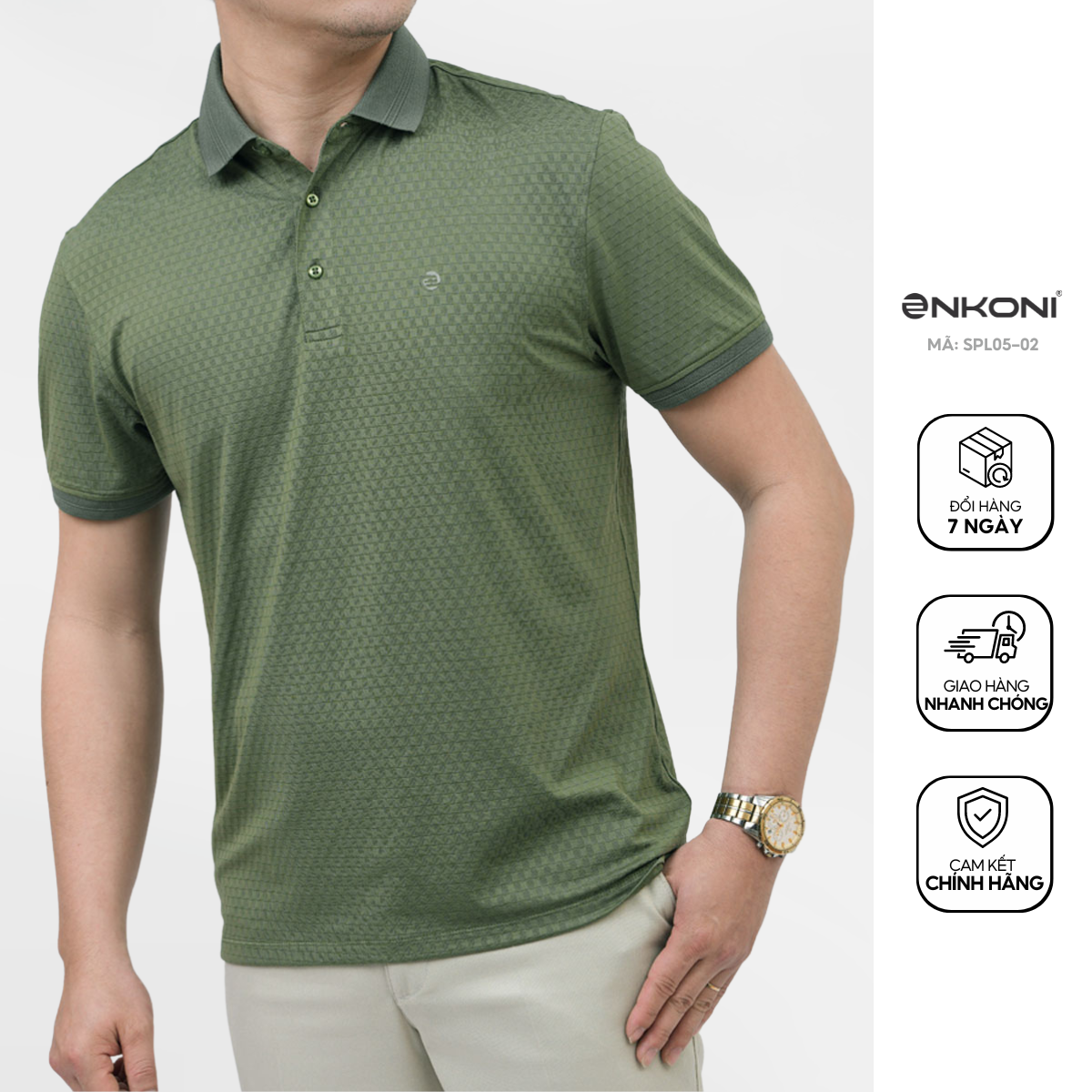 Áo Polo Nam Xanh Rêu, Basic Đơn Giản Đẹp Vải Thoáng ENKONI SPL05-02