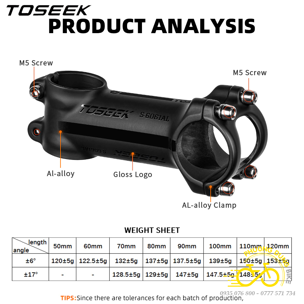 Pô tăng nhôm nhẹ xe đạp TOSEEK 31.8x70mm/80mm/90mm/100mm/110mm