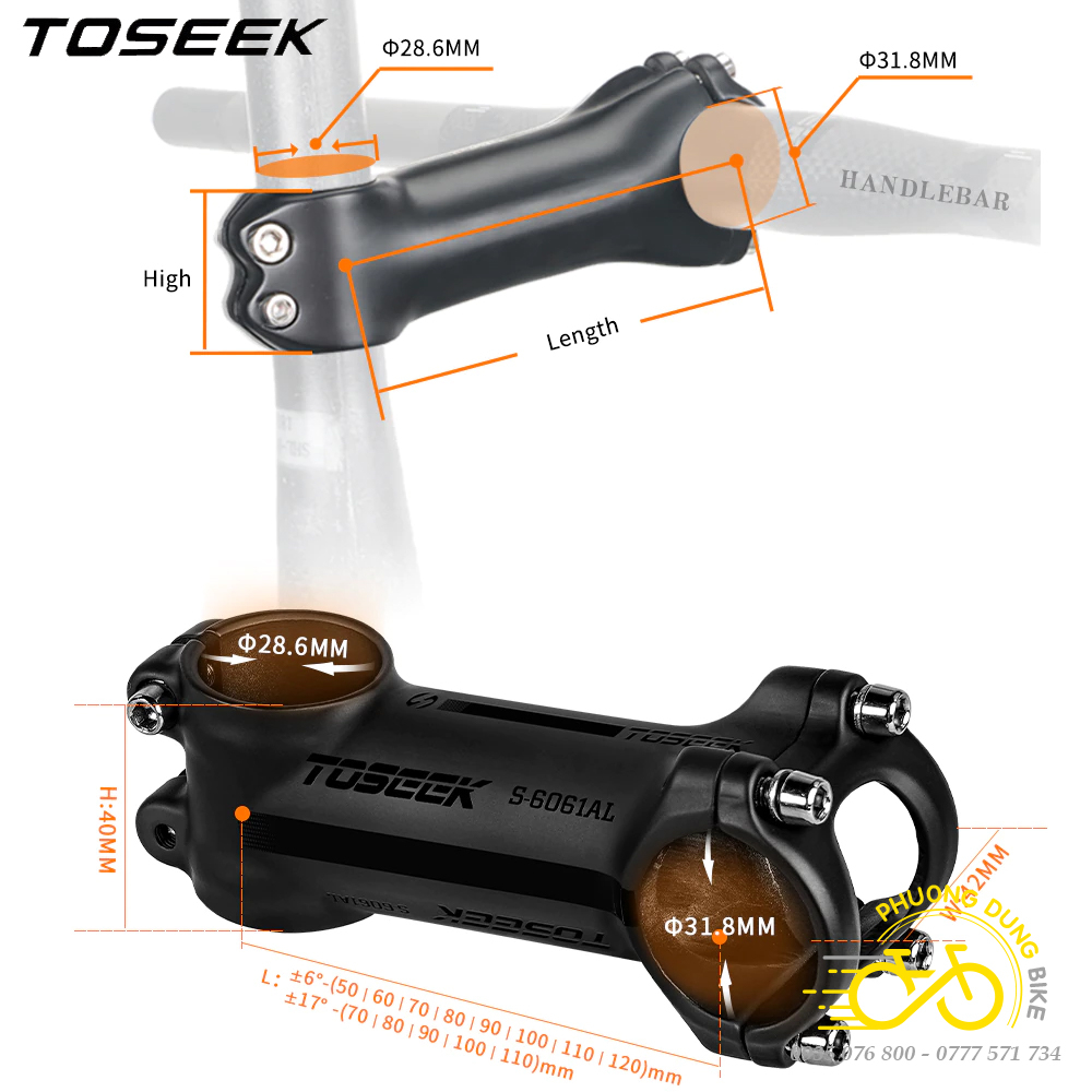 Pô tăng nhôm nhẹ xe đạp TOSEEK 31.8x70mm/80mm/90mm/100mm/110mm