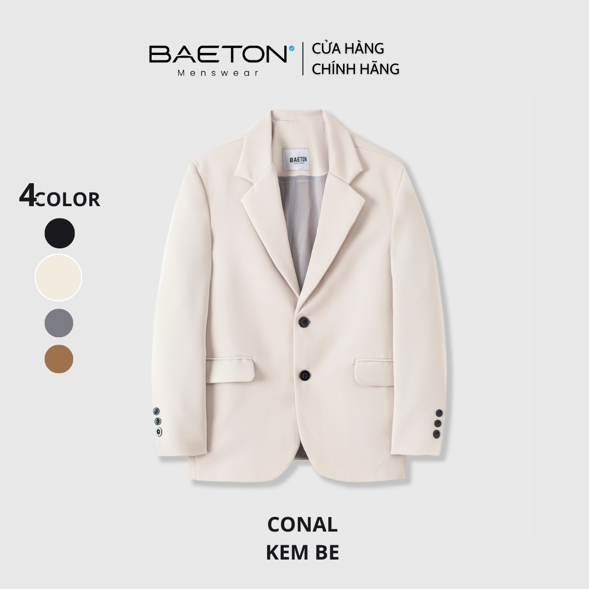 Áo blazer kem có đệm vai Conal đứng form dày dặn phong cách Hàn thương hiệu BAETON - B01 Kem