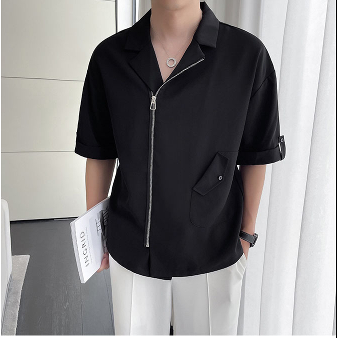 Áo thun, áo thun nam cộc tay dáng sơ mi thiết kế kéo khoác cực sang chảnh, cá tính, tinh tế, dày dặn thoáng mát - H76