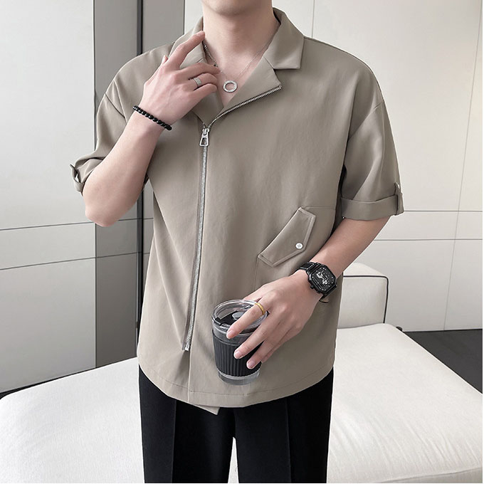 Áo thun, áo thun nam cộc tay dáng sơ mi thiết kế kéo khoác cực sang chảnh, cá tính, tinh tế, dày dặn thoáng mát - H76