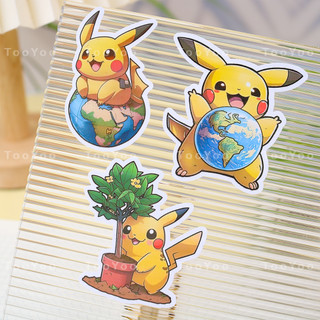 Set 3 sticker Pikachu bảo vệ môi trường dễ thương cute TooYoo PK0146