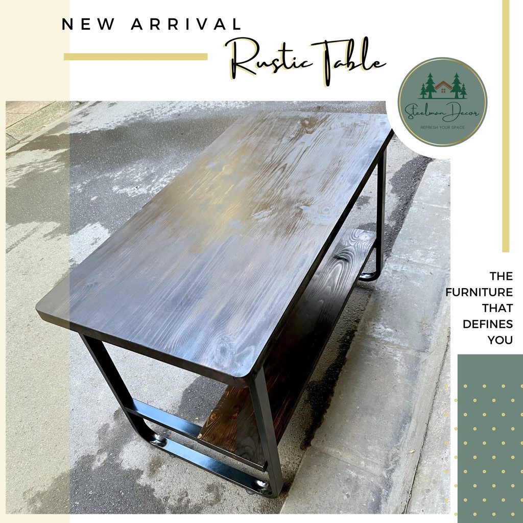 Bàn Làm Việc Gỗ Tự Nhiên Chân Sắt Uốn Cong Sơn Tĩnh Điện RUSTIC 4.0 - Steelman Decor - Ngăn Để Đồ Bổ Trợ