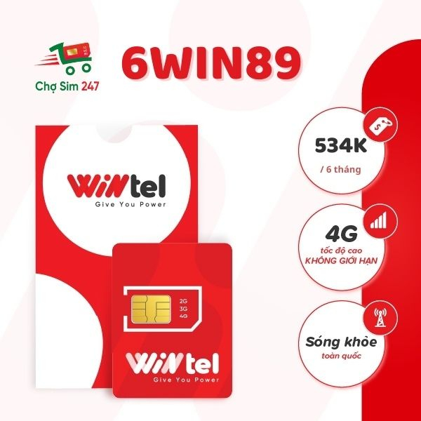 Sim vật lý Wintel Reddi 6WIN89 - Data tốc độ cao không giới hạn + Miễn phí nội mạng và Vinaphone (Gói 6 tháng)