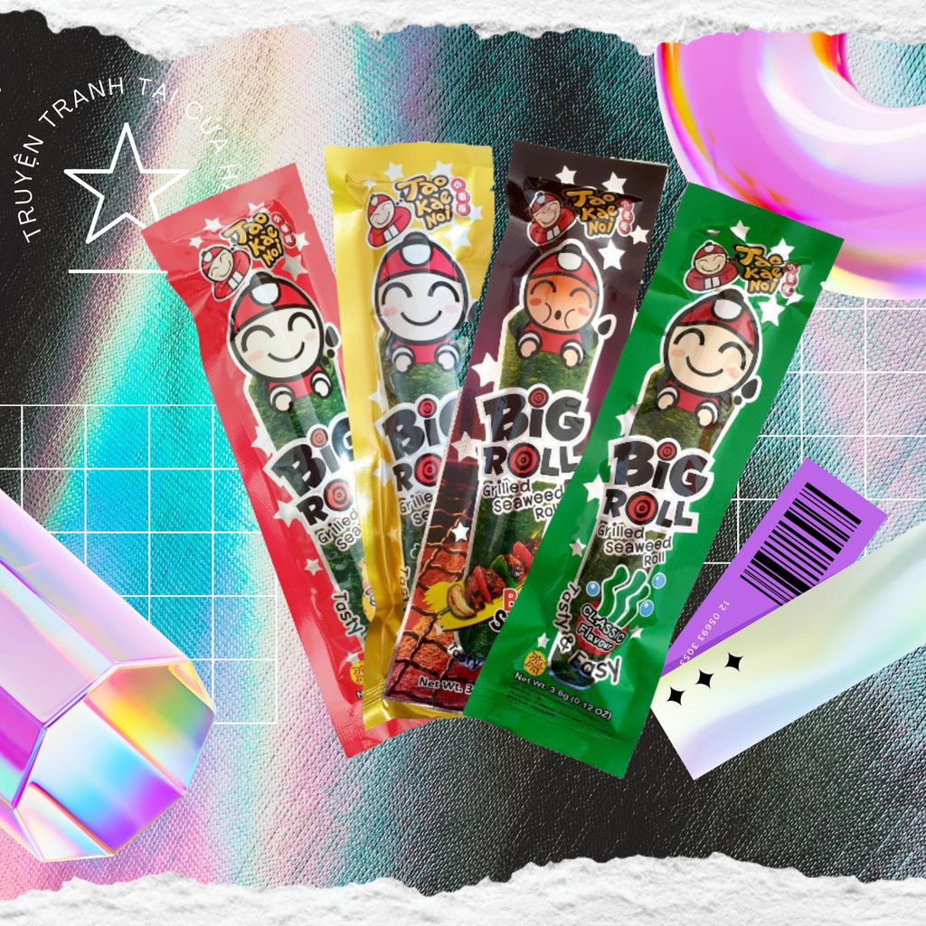 Bánh Snack rong biển nướng giòn Taokaenoi Big Roll - vị truyền thống - vị mực - vị cay (6 gói/hộp)