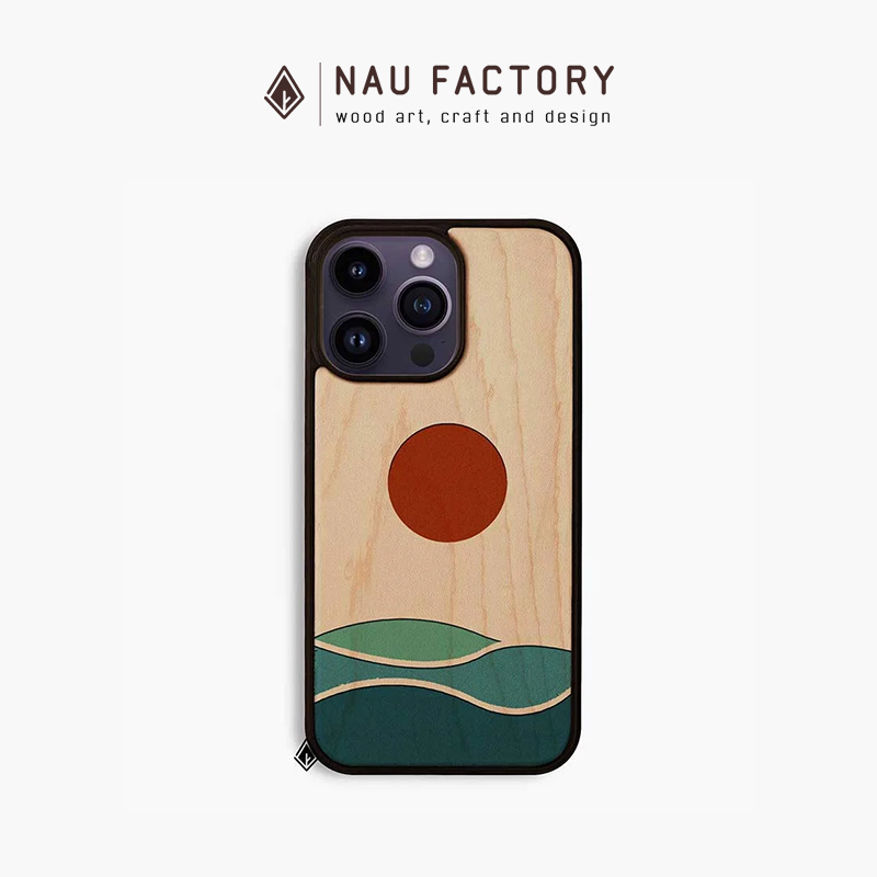 Ốp lưng gỗ Maple khắc theo yêu cầu không phai màu NAU FACTORY cho Iphone - Bình minh trên biển