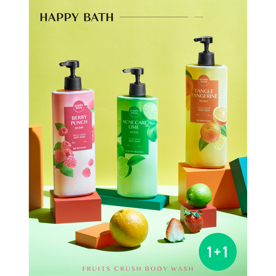 Sữa tắm MỚI Happy Bath Fruits Csush Body Wash dành cho da mụn 900g