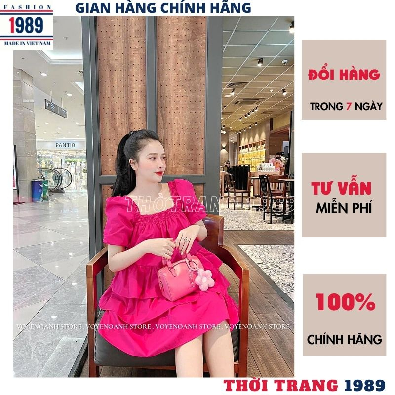 Đầm babydoll công chúa 3 tầng cổ vuông tay bồng V118 ,váy nữ dự tiệc xinh sắn dễ thương -THỜI TRANG 1989