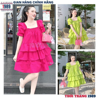Đầm babydoll công chúa 3 tầng cổ vuông tay bồng V118 ,váy nữ dự tiệc xinh sắn dễ thương -THỜI TRANG 1989