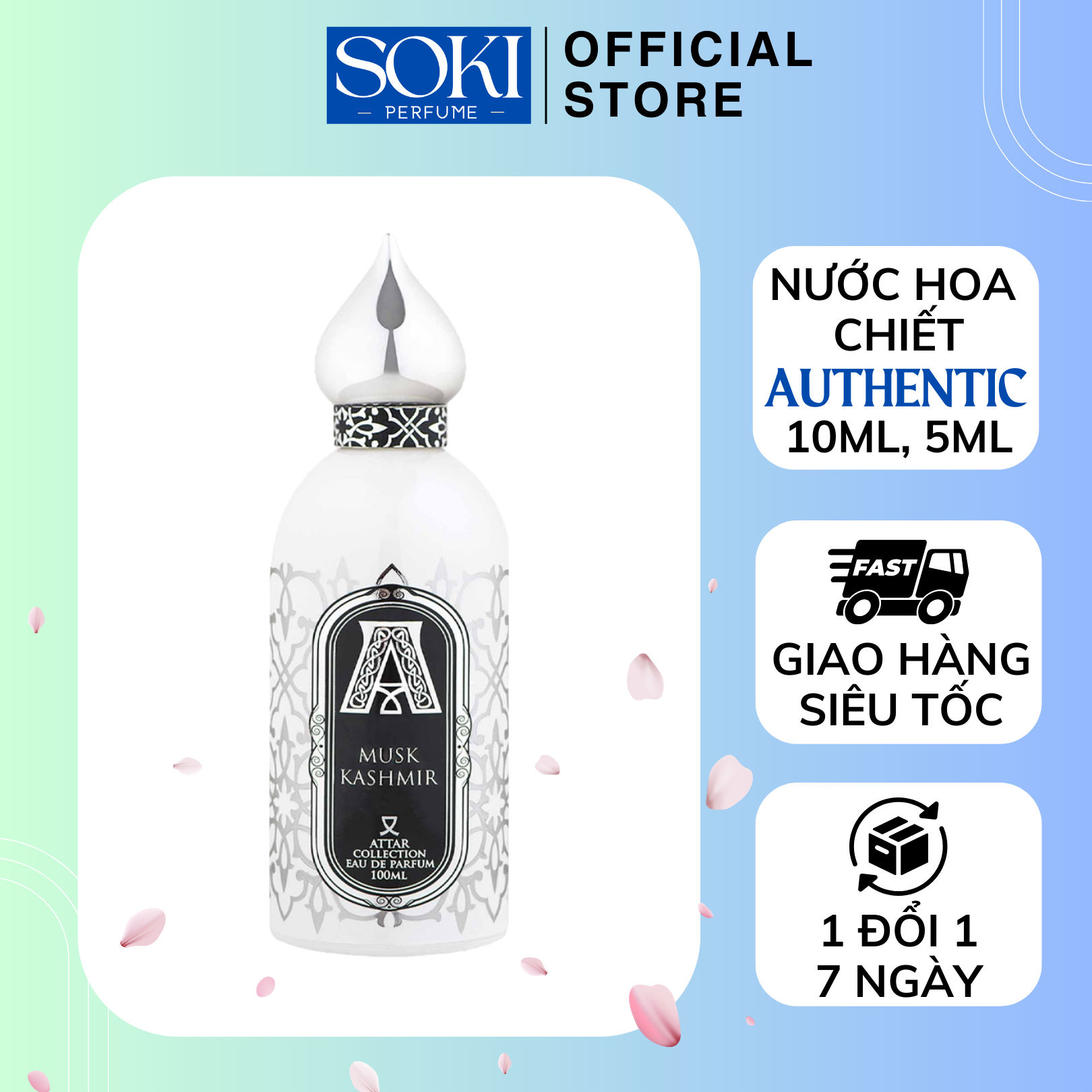 Nước hoa Musk Kashmir, nước hoa nữ thơm lâu chiết 10ml, 5ml nhẹ nhàng, lôi cuốn - SOKI Perfume
