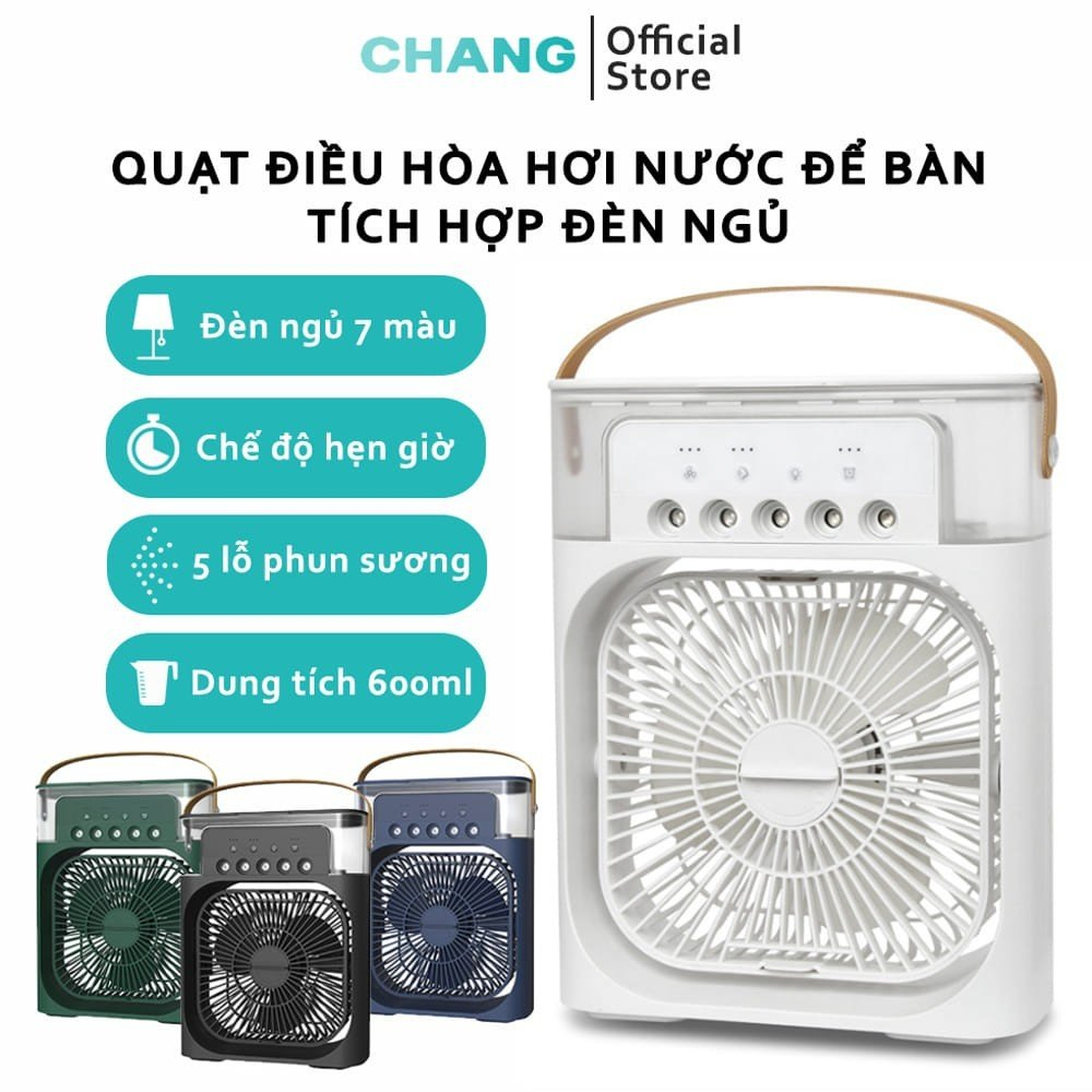 Quạt Điều Hòa Hơi Nước Mini, Quạt Phun Sương Tạo Ẩm Để Bàn 3 Chế Độ Phun Sương Tích Hợp Đèn Led Dung Tích 600ml
