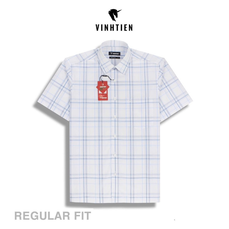 Áo Sơ Mi Ngắn Tay Caro Vải Bamboo Vạt Ngang Form Regular Vĩnh Tiến 445
