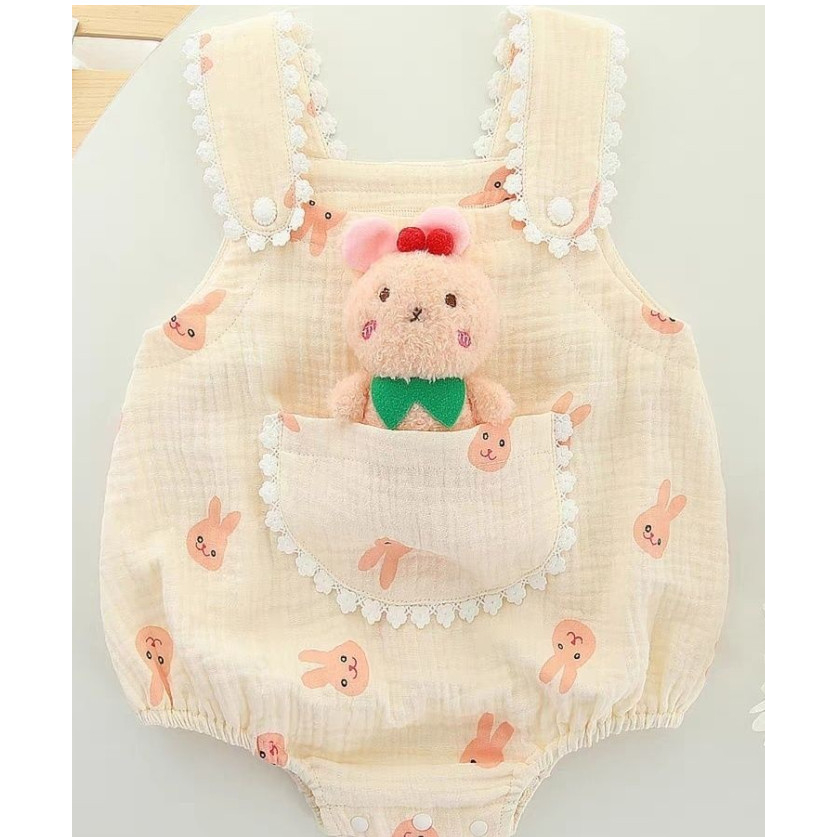 Body Cho Bé Gái HML XÔ MUSLIN HÌNH GẤU Cực Mềm Mát Thấm Hút TẶNG NƠ