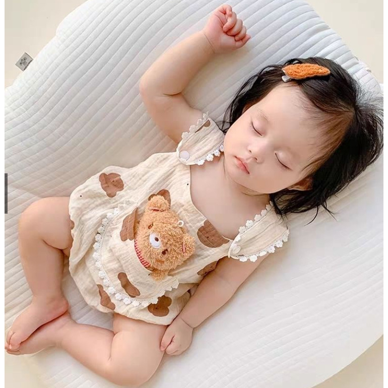 Body Cho Bé Gái HML XÔ MUSLIN HÌNH GẤU Cực Mềm Mát Thấm Hút TẶNG NƠ