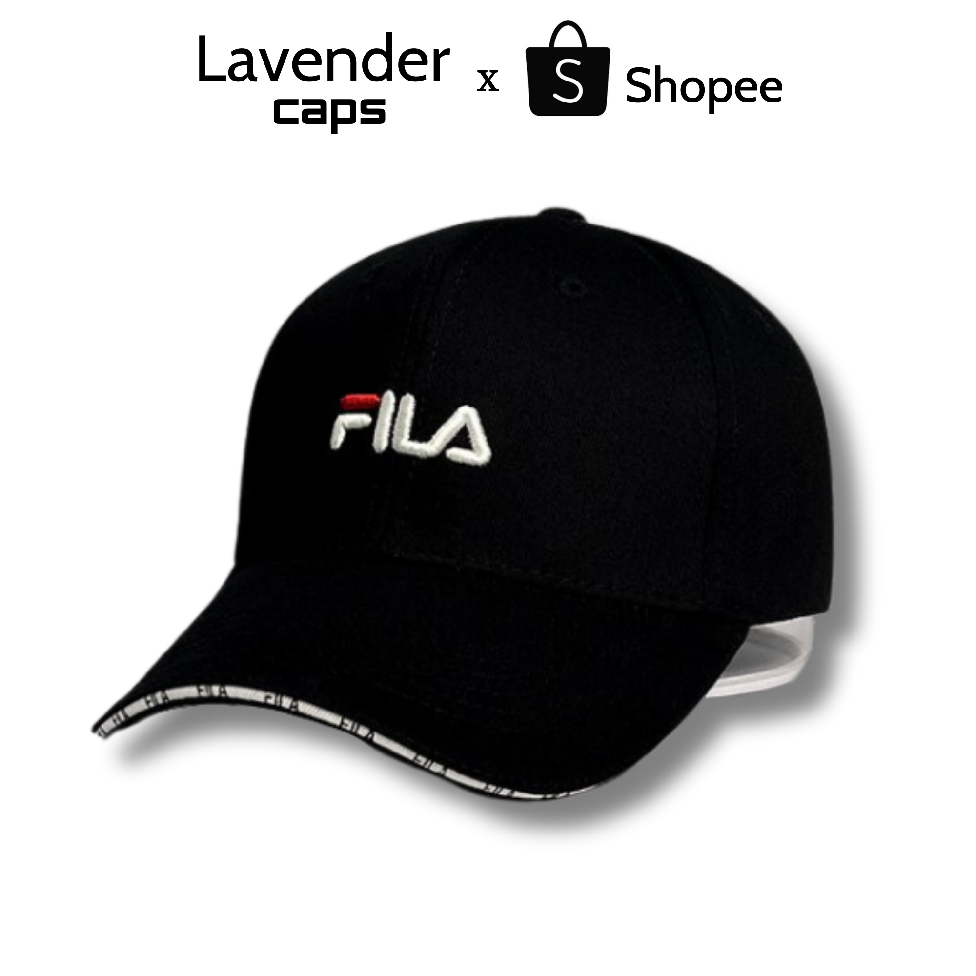 Nón kết Mũ lưỡi trai Fila đen trắng logo thêu trắng dành cho nam nữ Free size