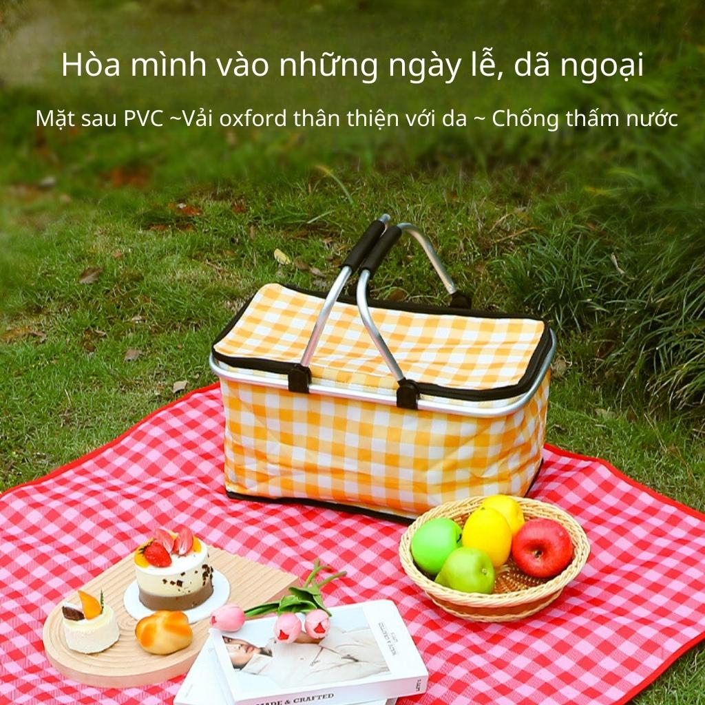 Thảm picnic thảm decor gấp gọn dã ngoại ngoài trời nhiều màu sắc - Thảm caro vải Polyester chống nước