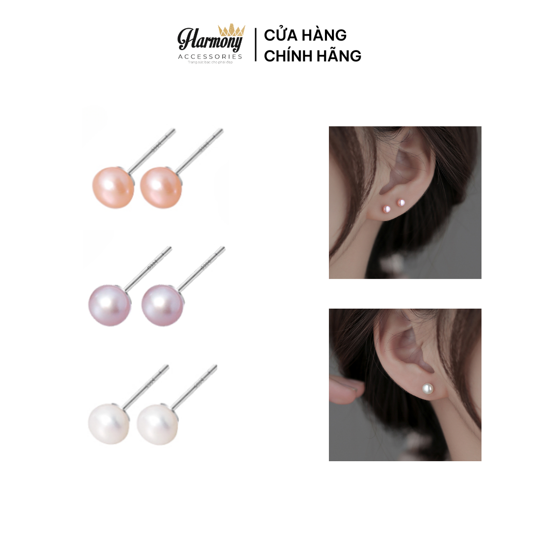 Bông tai bạc s925 K259 nhiều size, bông tai ngọc trai nhân tạo trang sức bạc Harmony