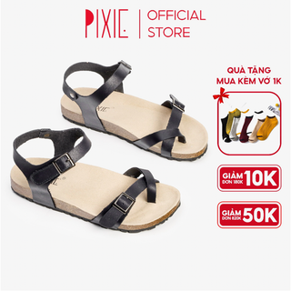 Giày Sandal Pixie ĐẾ TRẤU Da Thật Quai Dán H086 