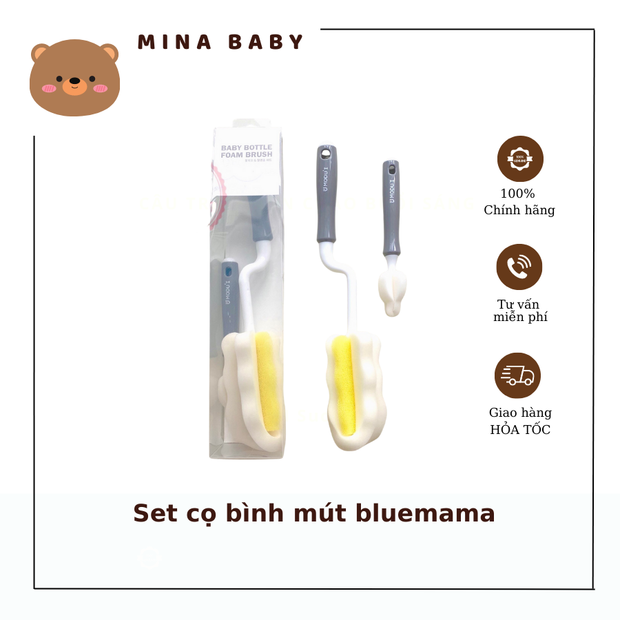 Set cọ bình sữa mút tạo bọt Bluemama modui Hàn Quốc