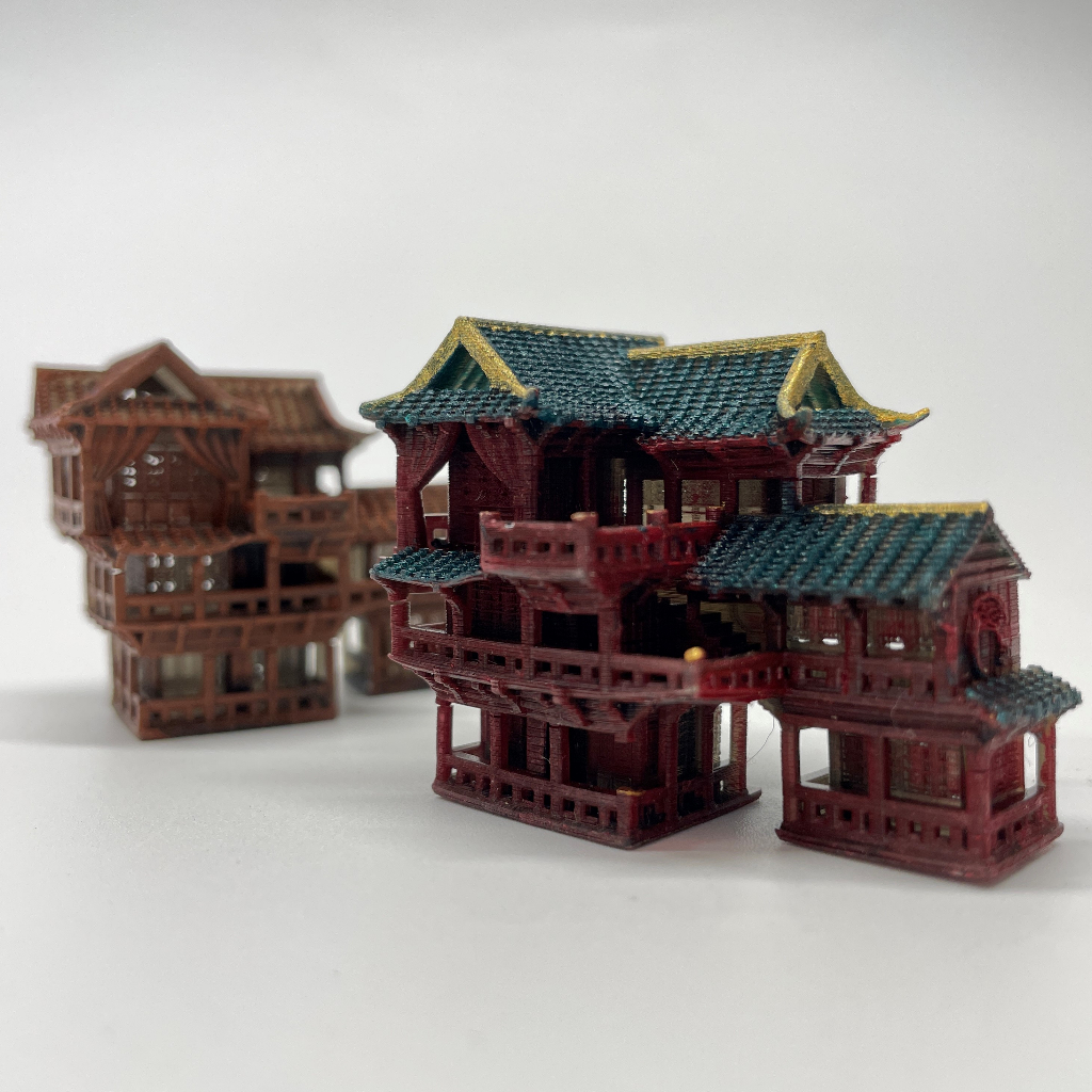 Mô hình tiểu cảnh NHÀ LẦU 3 TẦNG CÓ RÈM trang trí bể cá, aquarium, terrarium, non bộ, sân vườn, cây cảnh, DIY