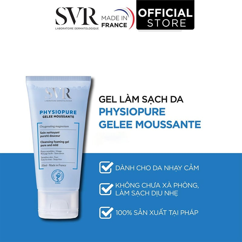 Sữa Rửa Mặt SVR Dành Cho Da Nhạy Cảm Không Chứa Xà Phòng Physiopure Gelée Moussante 55ml