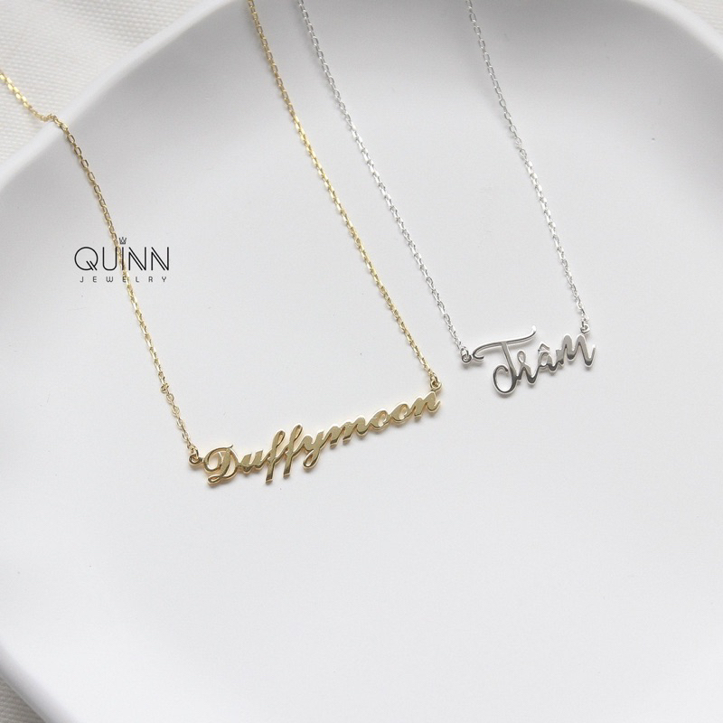 Dây chuyền tên bạc Quinn Jewelry, Dây chuyền bạc thiết kế khắc tên quà tặng ý nghĩa, Vòng cổ bạc handmade