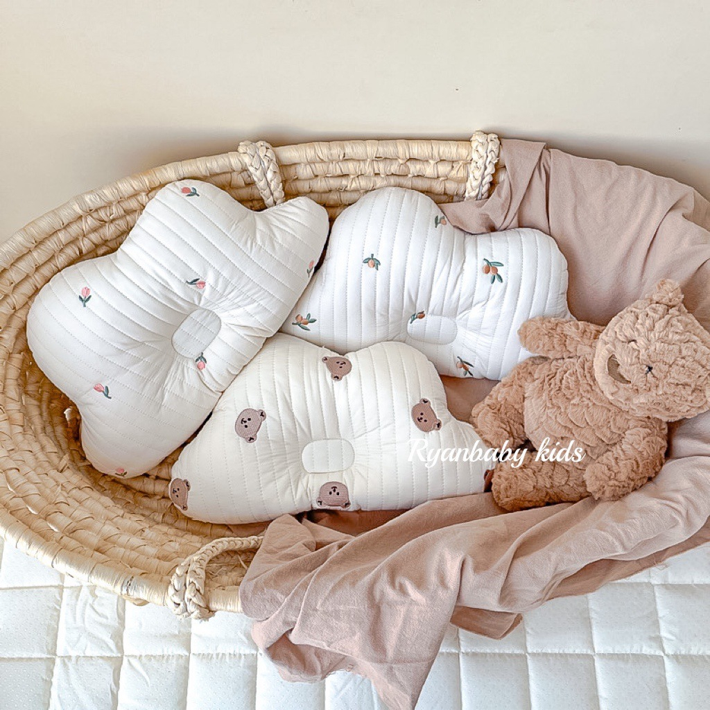 Gối Chống Bẹp Đầu, Gối Ngủ Chất Liệu Cotton Thoáng Khí Hình Mây Và Vương Miện Thêu Họa Tiết Hàn Quốc Cho Bé