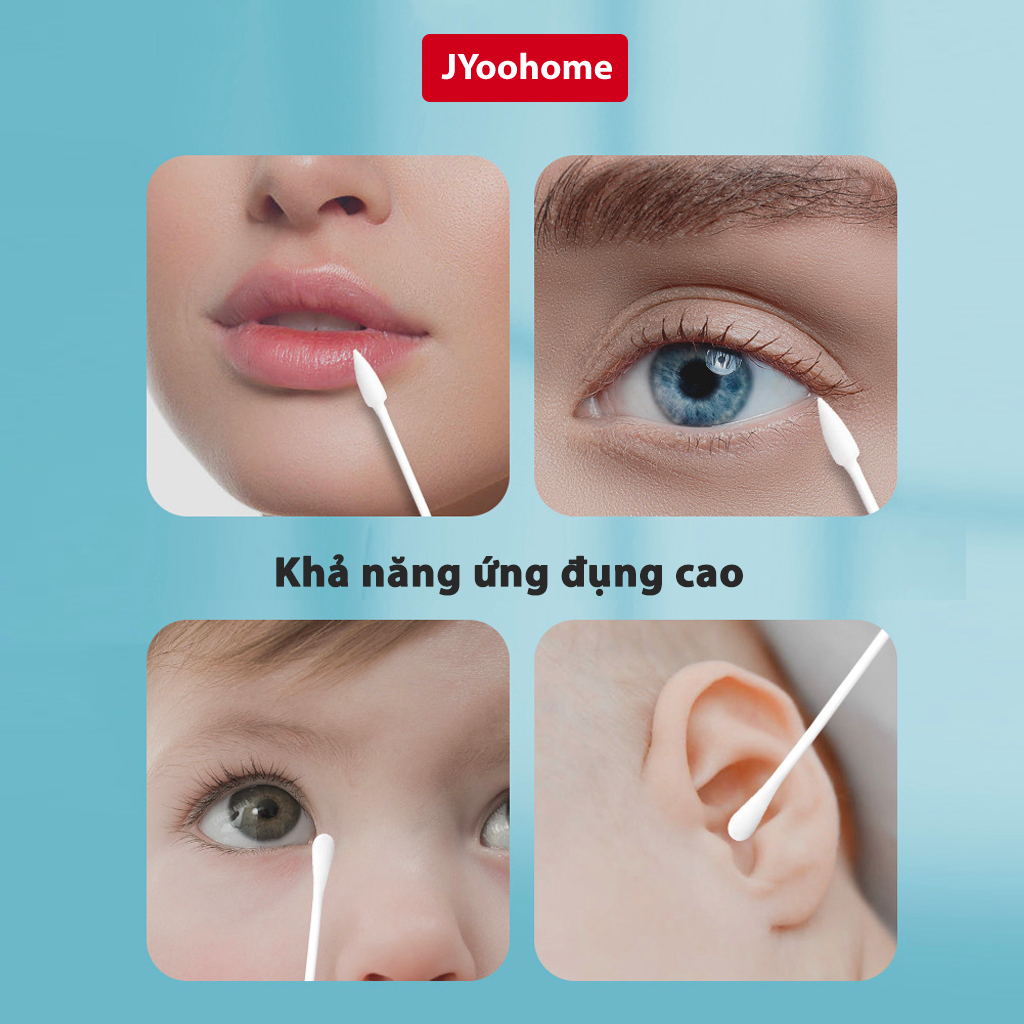 Hộp 200 tăm bông 2 đầu JYoohome vệ sinh tai mũi trang điểm Tăm bông kháng khuẩn, mềm mịn - Gia dụng tiện ích