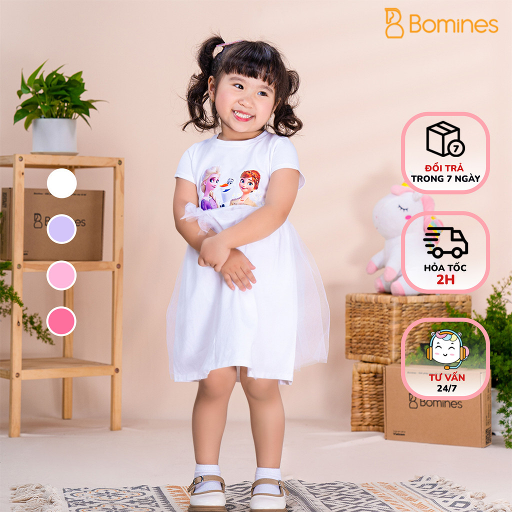 Váy bé gái công chúa Elsa BOMINES đính nơ xinh xắn cho bé 3- 8 tuổi, 12- 24kg DTNELSANO105