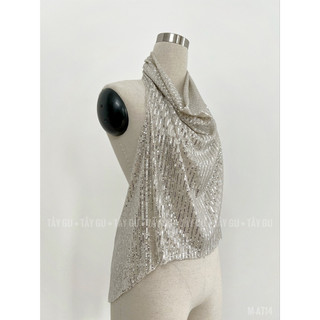 Tâygu - áo hở lưng cổ đổ kim sa bling glow - at14
