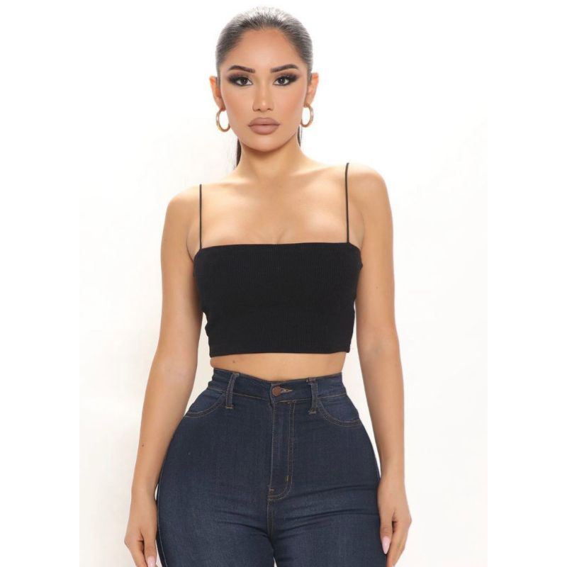ABS2 Áo thun gân croptop 2 dây sợi bún , sợi viền