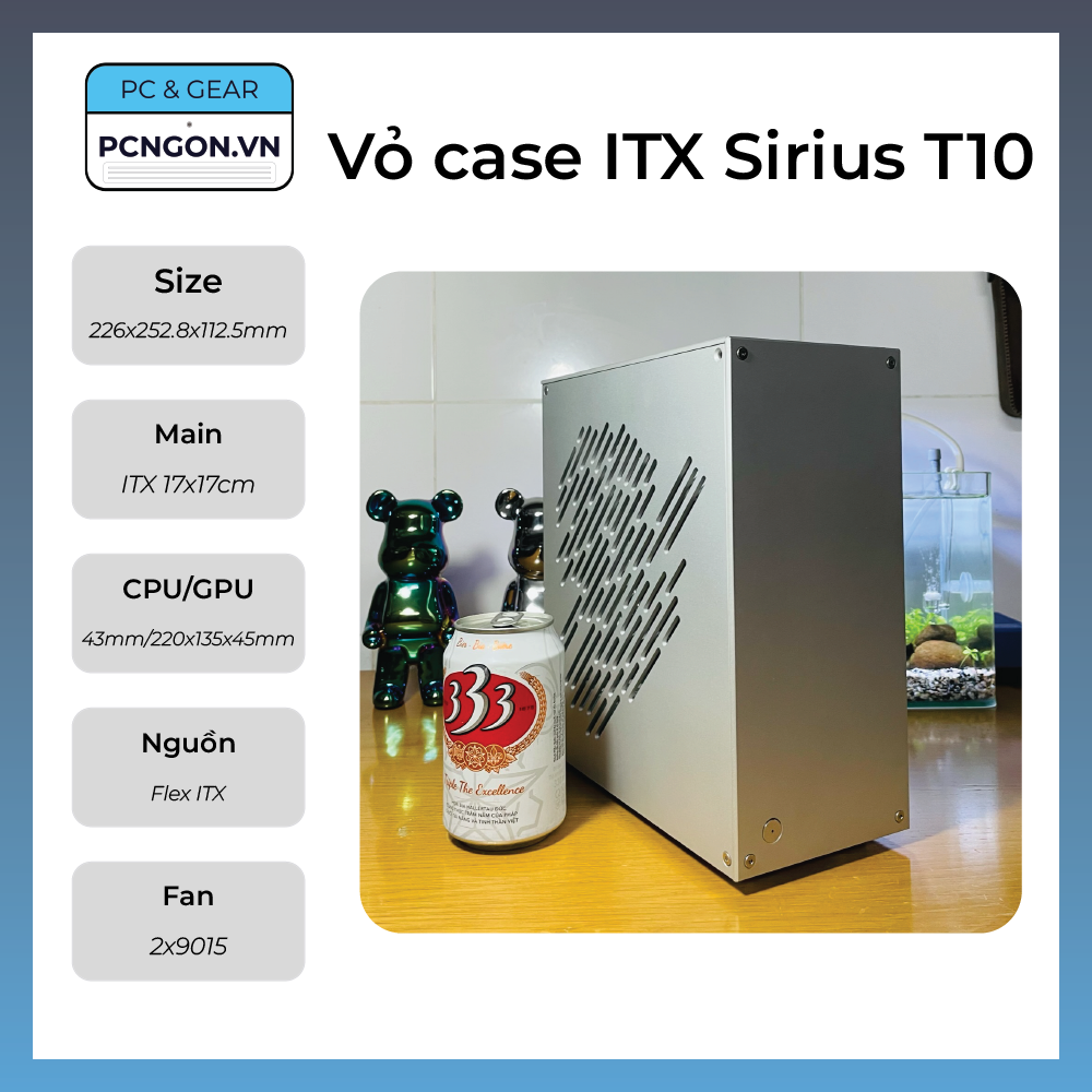 Vỏ case máy tính mini ITX Sirius T10 nhỏ gọn – Bạc