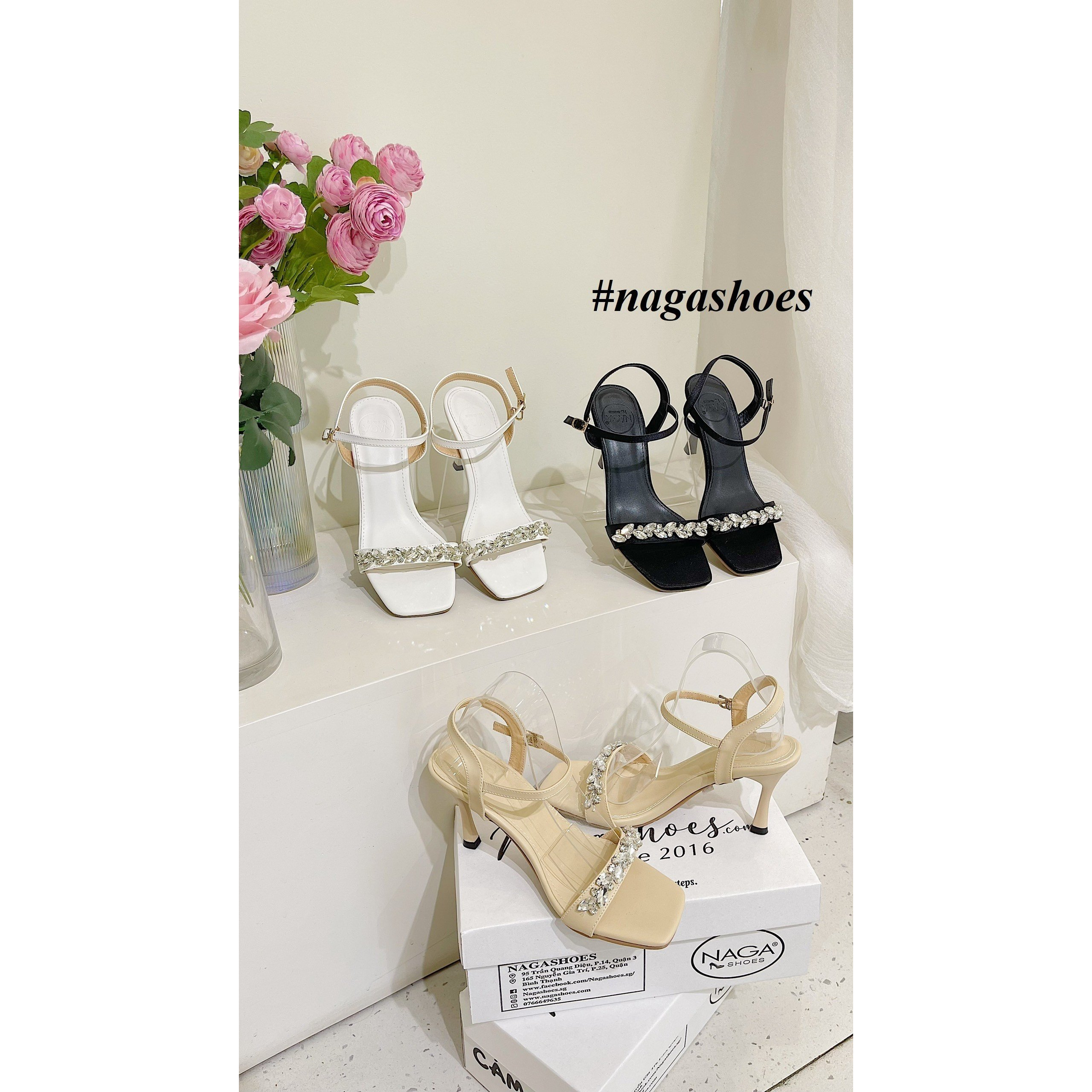 CAO GÓT NAGASHOES QUAI NGANG ĐÍNH DÂY ĐÁ 8P NAC247