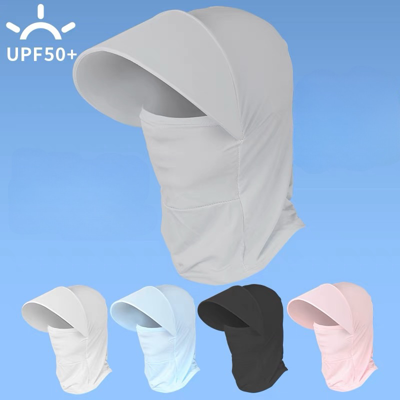 Khẩu Trang Kèm Mũ Chống Nắng Tia UV UPF50+ Chất Liệu Lụa Băng Mỏng Mát Thoáng Khí Phong Cách Hàn Quốc