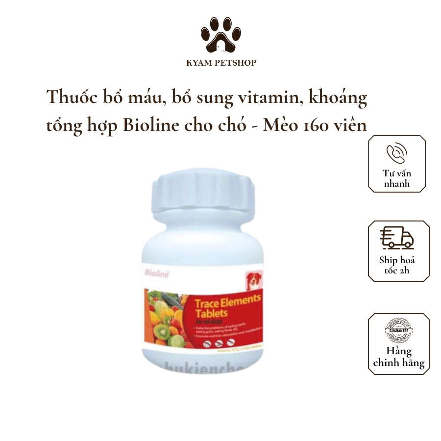 Thuốc bổ máu, bổ sung vitamin, khoáng tổng hợp Bioline cho chó - Mèo 160 viên