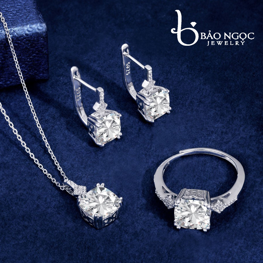 Bộ Trang Sức Bạc Nữ Đính Đá Nâu Hồng Sang Trọng Cho Nữ BDM2308 - Bảo Ngọc Jewelry