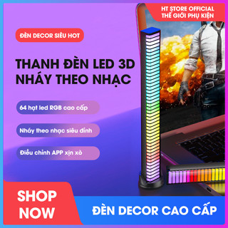 Thanh đèn led nháy theo nhạc công nghệ 3D cao cấp - Đèn led decor 64 hạt led RGB nháy theo nhạc cảm âm siêu nhạy